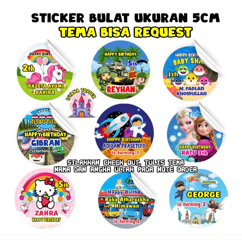 

Sticker Ultah BEBAS TEMA APAPUN Bentuk Bulat/ Sticker Custom / Sticker Ultah