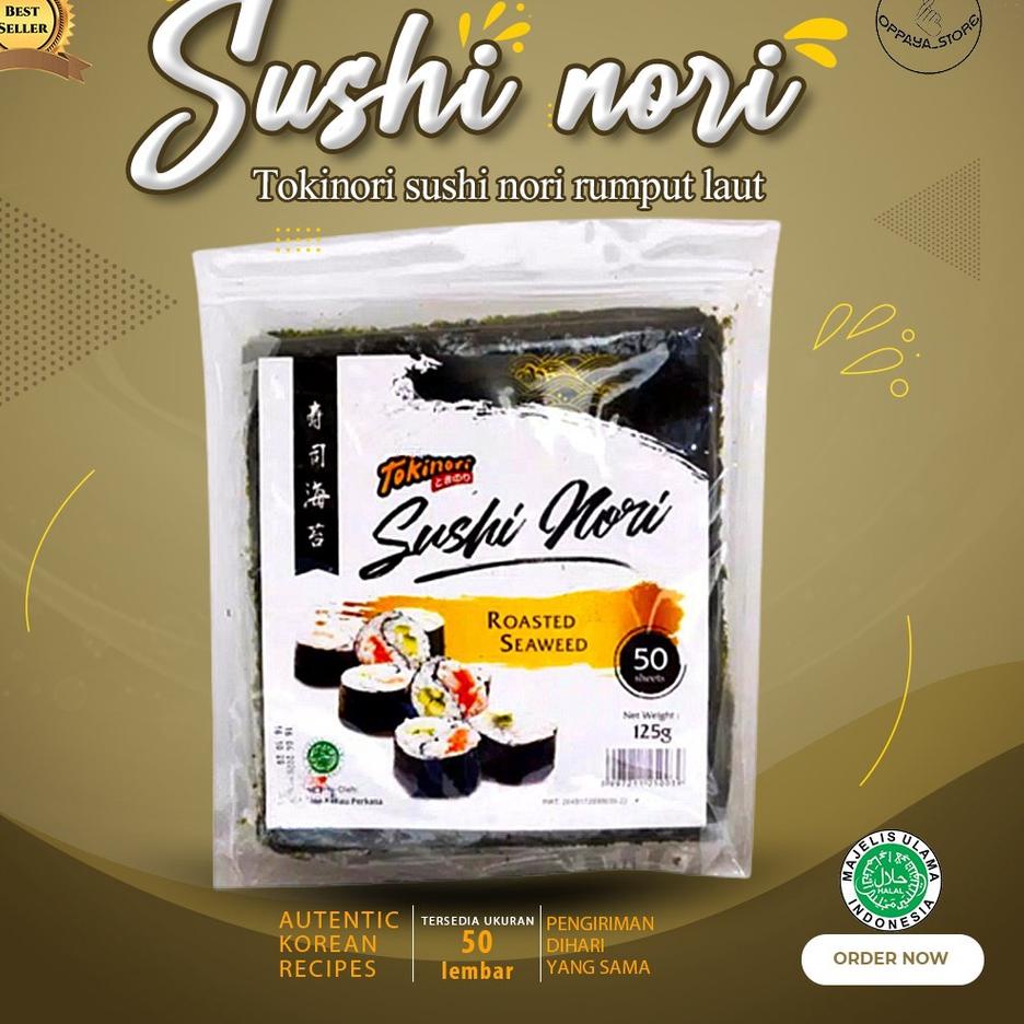 

♜ Tokinori 50 Set Halal Sushi/Kimbab 50 Lembar Rumput Laut Sushi Kimbab ✦
