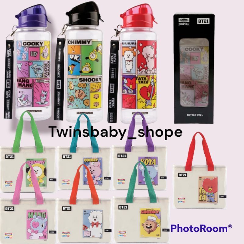 Totebag BT21 dan botol BT21 / tumbler BT21 ORIGINAL INDOMARET