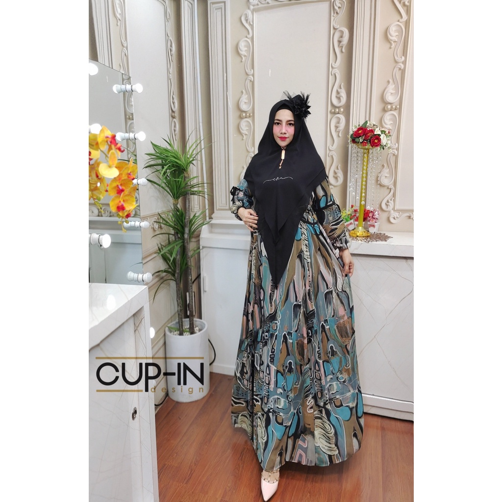 Gendis Syari Abstrak By Cup-in Design ORI Hijab Gamis Syari Kekinian BestSeller Terlaris Termurah Or