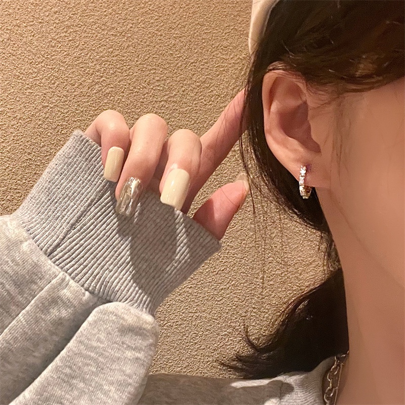 Fashion Hoop Earring Perak Anting Kristal Untuk Wanita Perhiasan Aksesoris Sederhana