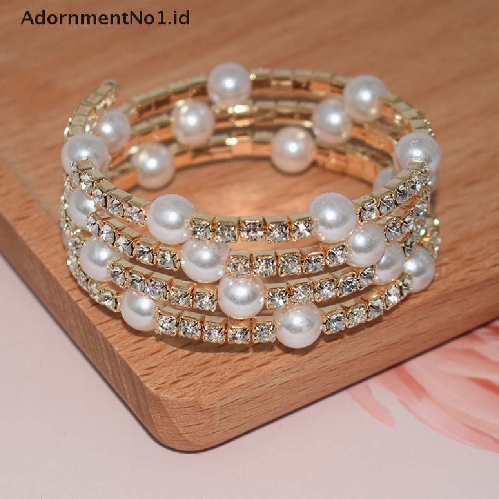 [AdornmentNo1] Gelang Mutiara Imitasi Kristal Elegan Multilayer Stretchable Pearl Bracelet Gelang Mutiara Untuk Wanita Hadiah Perhiasan Pengantin [ID]