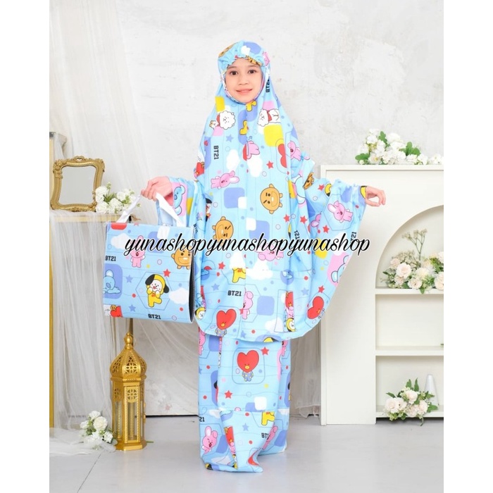 mukena anak  TANGGUNG BTS SAJADAH H SD UMUR 6-11TAHUN BTS - Biru Muda bahan crinkle katun jepang bah