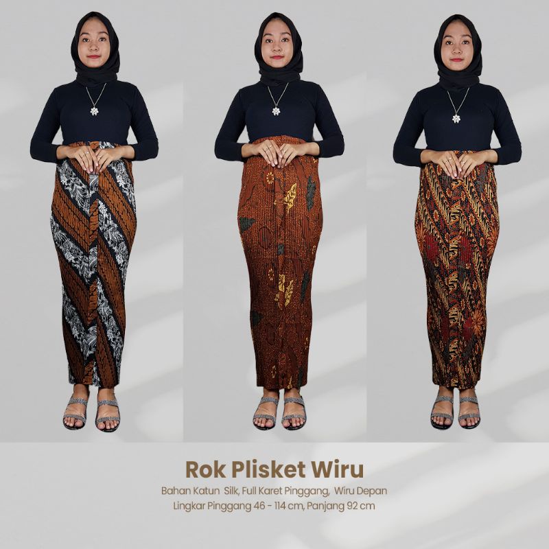 Rok Plisket Batik Wiru Sogan Motif Pakem Fit to XL