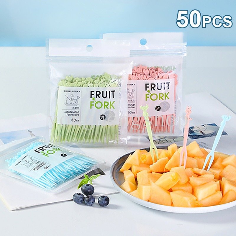 50pcs / set Garpu Buah / Dessert / Salad / BBQ / Snack / Kue Mini Sekali Pakai