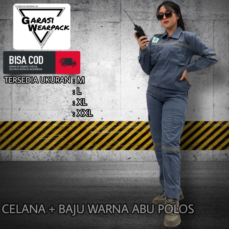 Stelan Baju dan Celana/ seragam pakaian kerja/ proyek/ safety first/ APD/ K3 Abu hitam