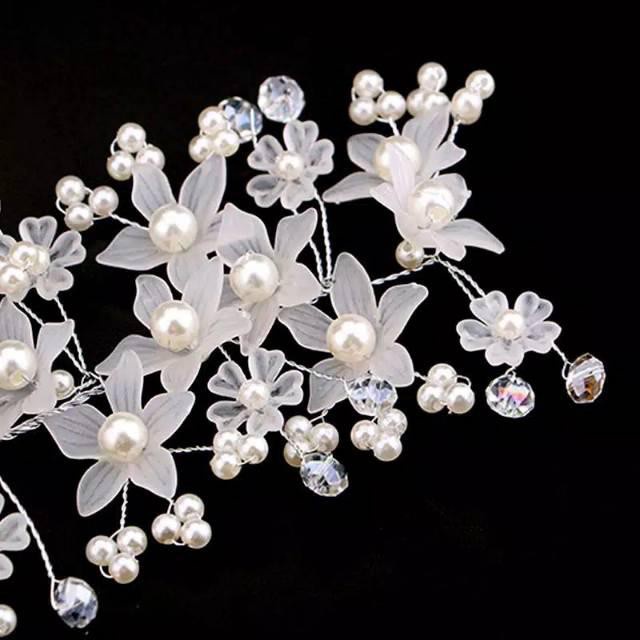 Pearl Crystal Bridal Wedding Brides Flower Wire Hair Pin Clip Headband Comb