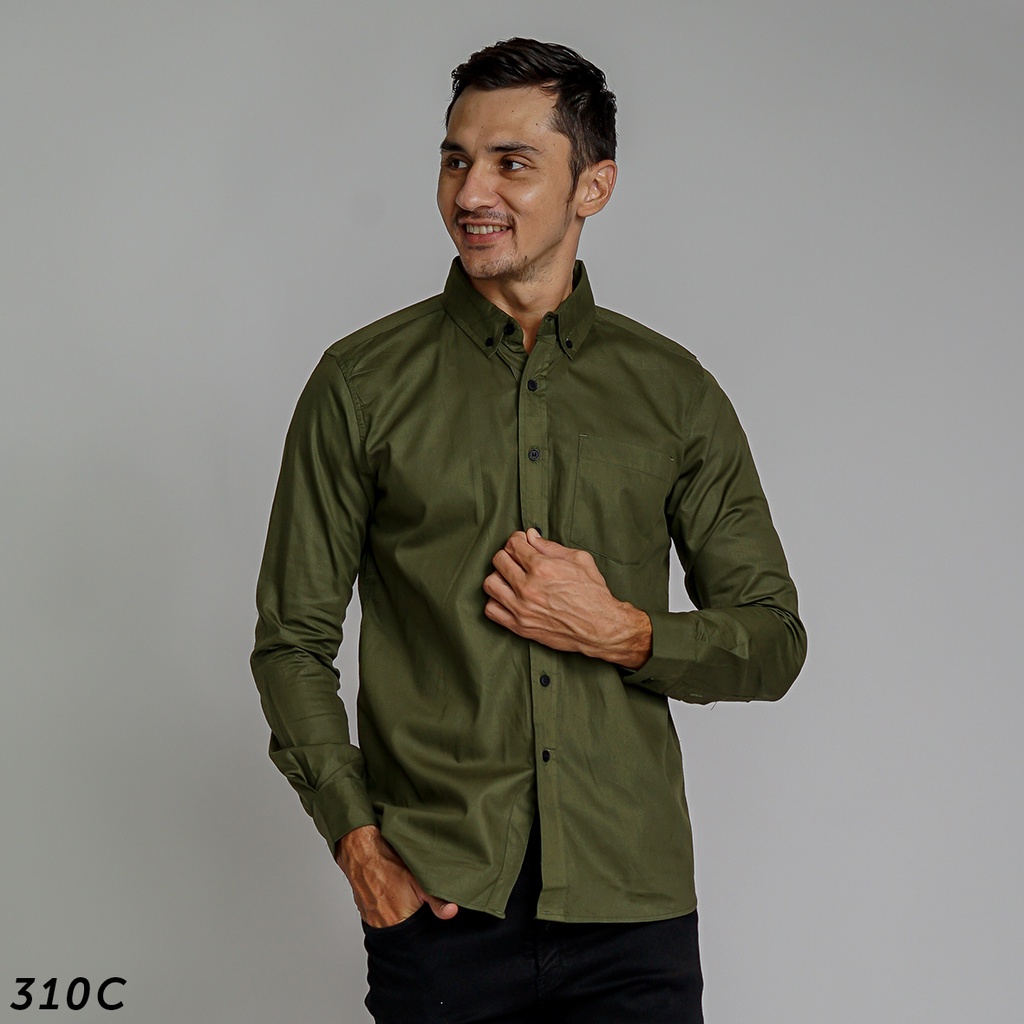 HSRM Kemeja Polos Pria Hijau Army Lengan Panjang Totti Shirt 310 C