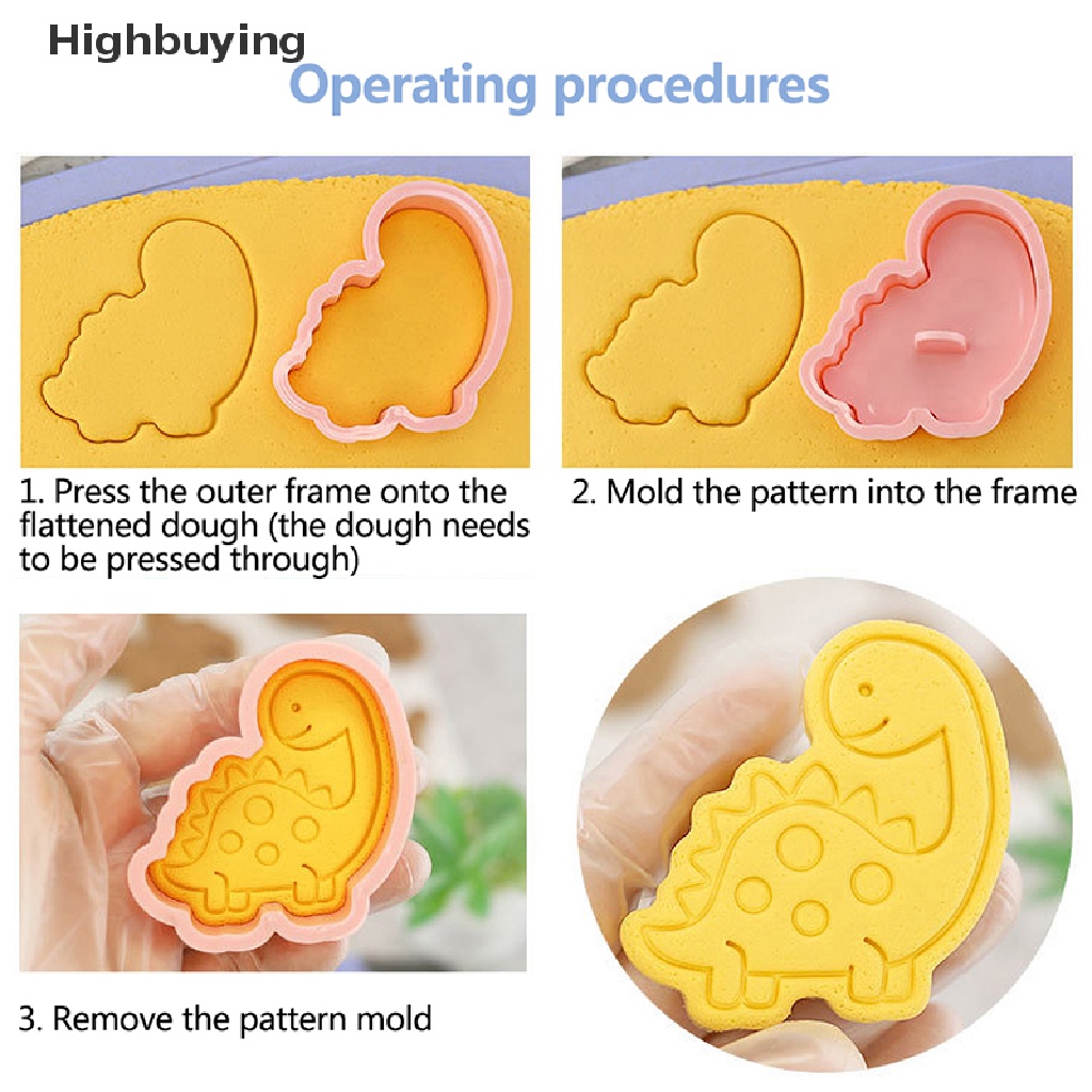 Hbid 8Pcs/Set Kartun Dinosaurus Cookie Cutters 3D Plastik Pressable Biskuit Cetakan Cookie Stamp Dapur Baking Pastry Bakeware Alat Perlengkapan Baking DIY Glory