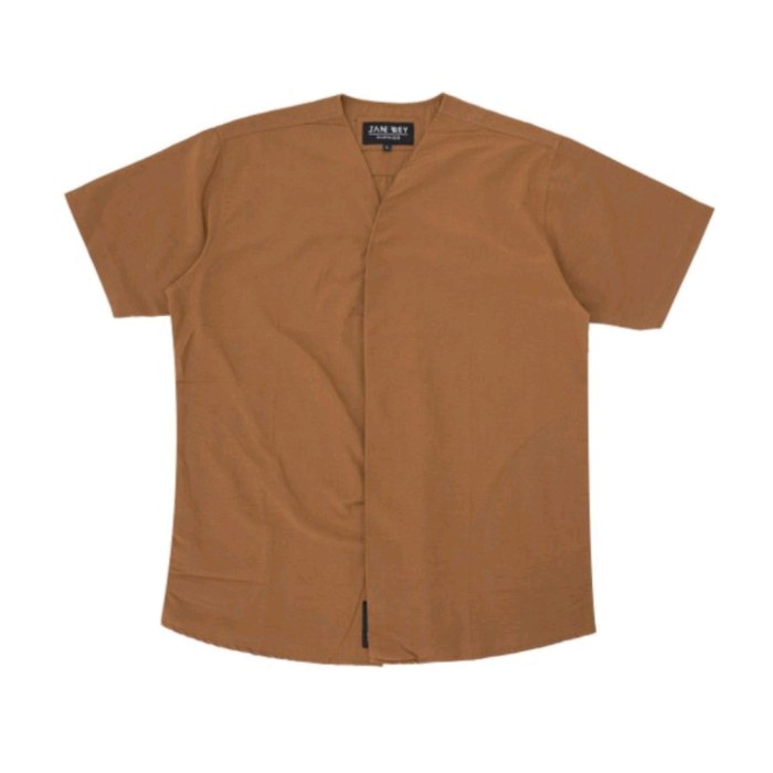 kemeja Kemeja Polos Pria Lengan Pendek Kimono Kantong Samping Model Korea - Brown, M(Q5E8) Kemeja Pr