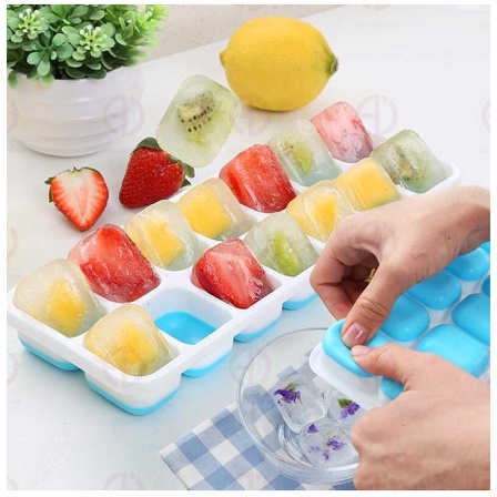 Cetakan Tempat Es Batu 14 Kotak Ice Cube Tray Silicone Cetakan Es Plastik Cetakan Es Batu Balok Coklat Jelly Warna Warni Dengan Tutup