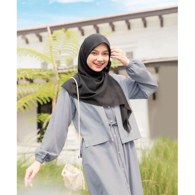 Preloved Mahila Basic Dress Grey Jilbrave||Free hijab Malay