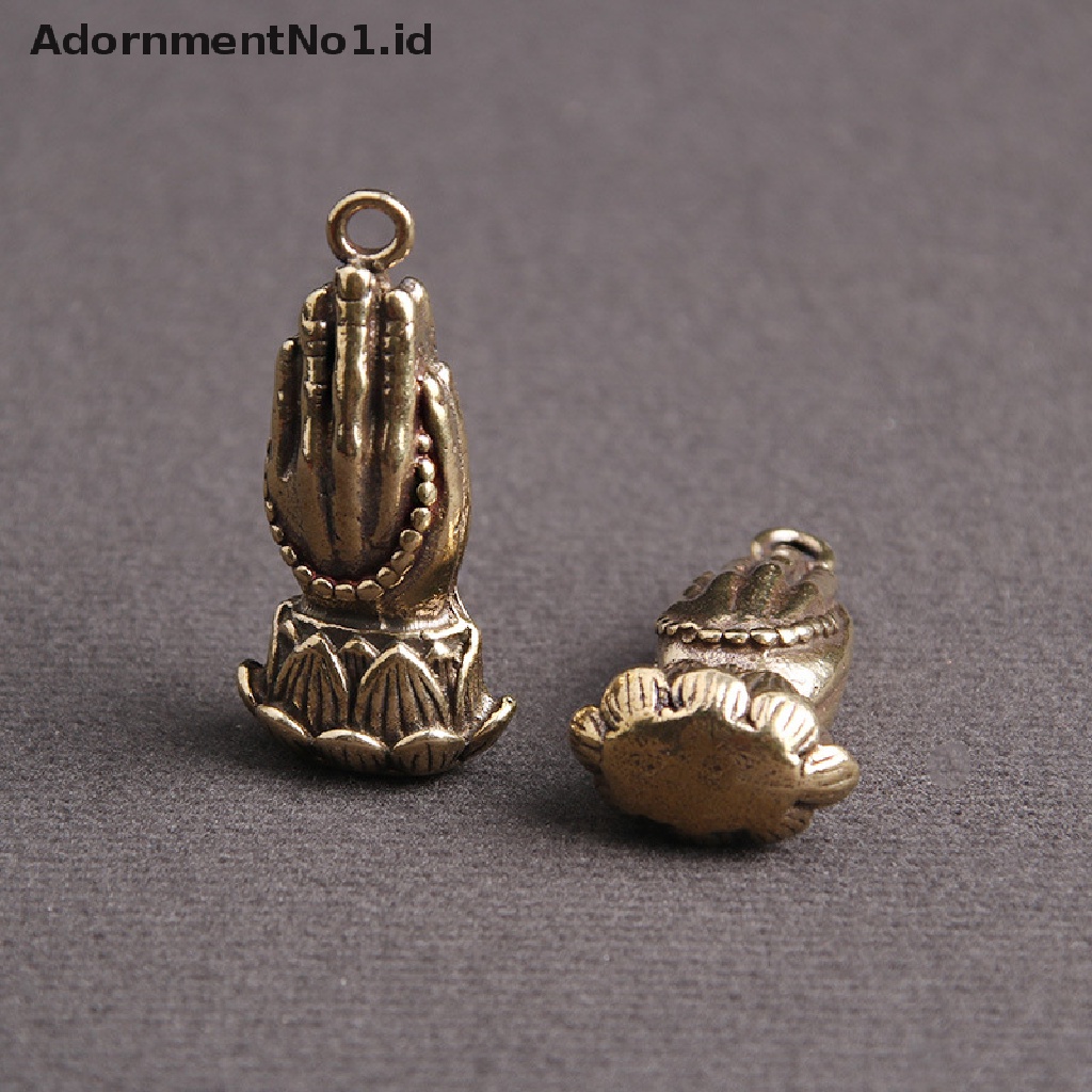 [AdornmentNo1] Tangan Bersama Buddha Kuningan Doa Buddha Dengan Dasar Teratai Manik-Manik Buddha Liontin Keagamaan Mini Hand Pray Patung Hiasan Meja [ID]