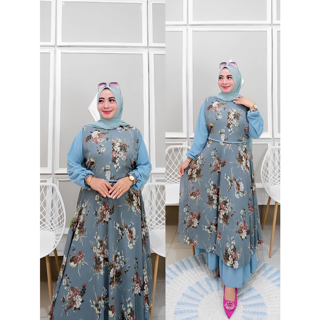 amelia gamis syarii ceruty bebydoll rempel/gamis malasya bunga