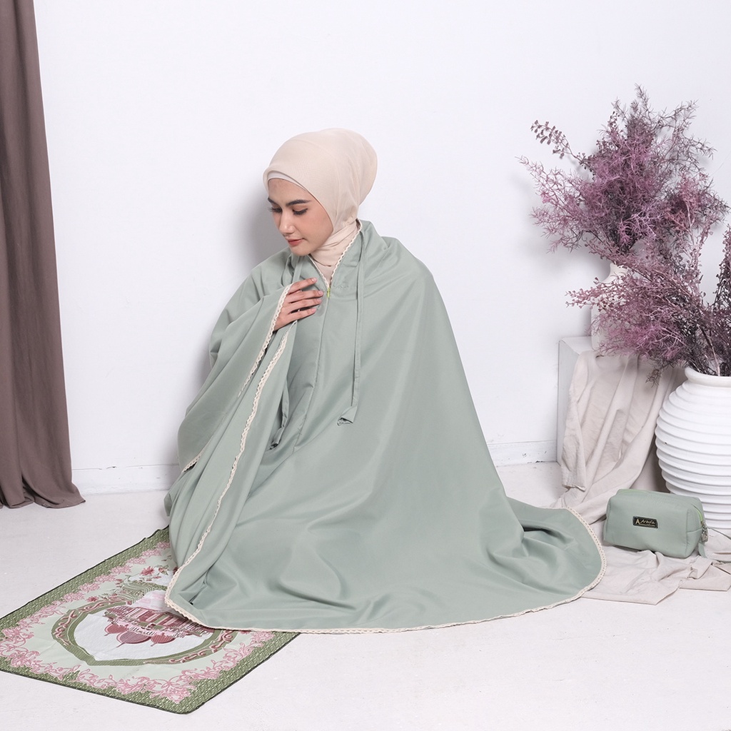 Full set Mukena 2 in 1 + Sajadah Travel Syabina Katun Premium Adem Ponco Dewasa