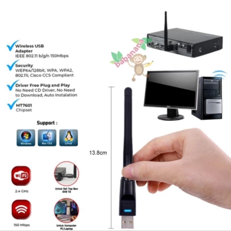 USB Wifi Dongle Set Top Box MT7601 Adapter Antena PC STB Antenna TV