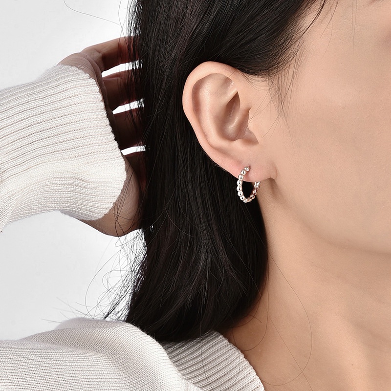 Magic789 Retro Perak Manik-Manik Kecil Hoop Anting Untuk Wanita Gadis Elegan Lingkaran Bulat Anting-Anting Chic Geometris Telinga Perhiasan Hadiah