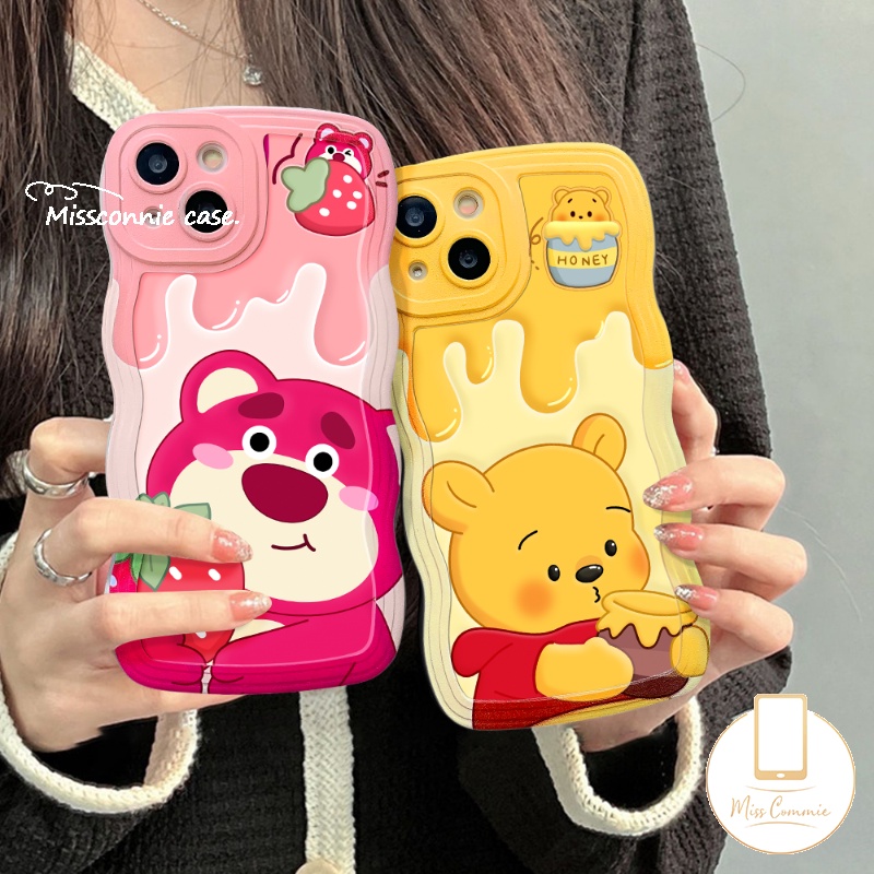 Redmi Note11 10 8 9 11Pro 10s 9s 10Pro Max Redmi 12C 9 10C 10 9A A1 A1+9T 10A 9C NFC PO CO M3 X3 NFC Mi 11T Pro Cute Strawberry Bear Manyo Kartun Winnie The Pooh Gelombang Casing Edge