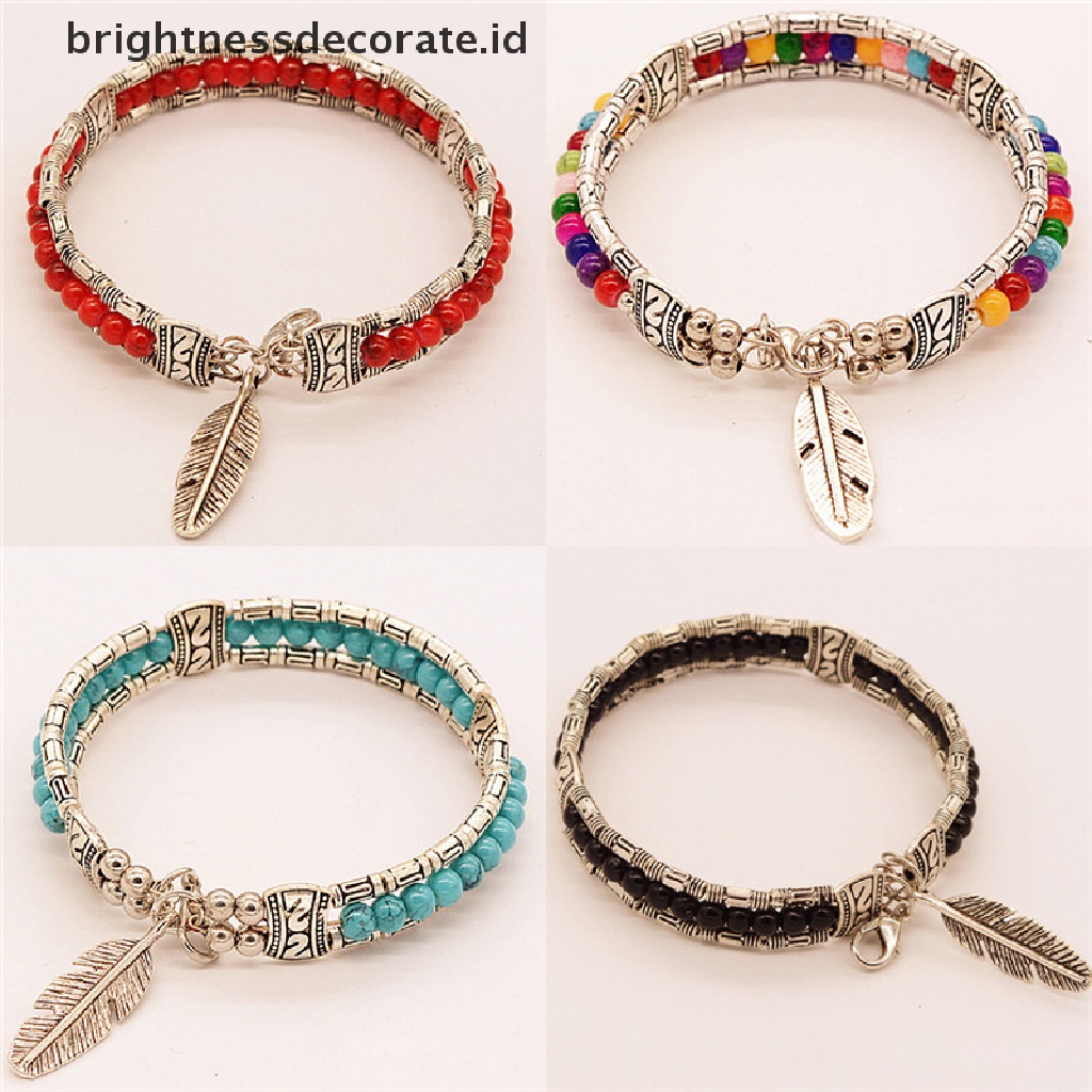 [Birth] Fashion Tibet Perak Bulu Bangle Wanita Gypsy Turquoise Vintage Bohemian Gelang [ID]