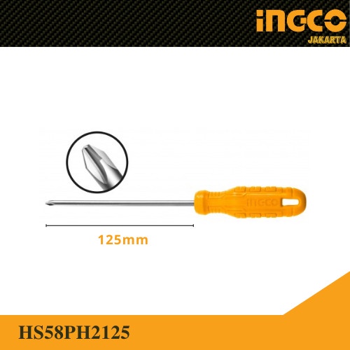 Obeng Plus Gagang Fiber (5&quot;/125mm) Sloted Screwdriver INGCO HS58PH2125