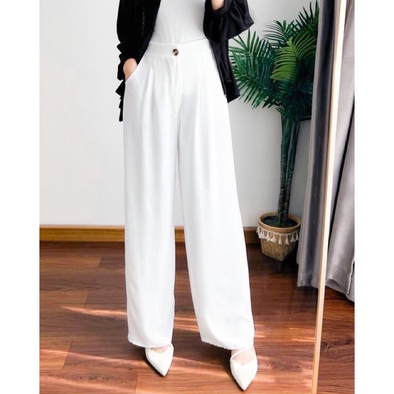 Loose Pants Celana Kantor Wanita/Celana Kulot Formal Wanita Katun Polyester Ypd.id-PUTIH