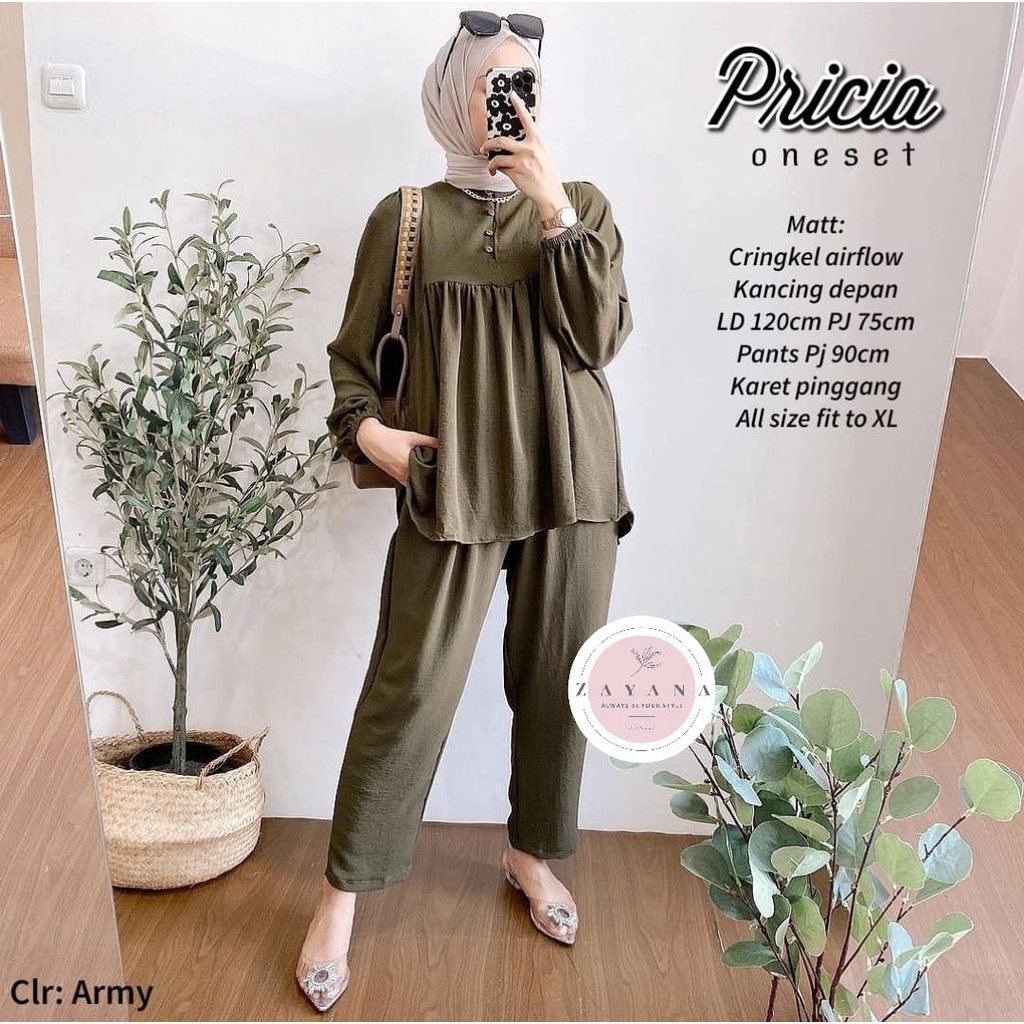 SETELAN CELANA // PRICIA ONE SET POLOS BAHAN CRINKLE ORIGNIAL ZAYANA
