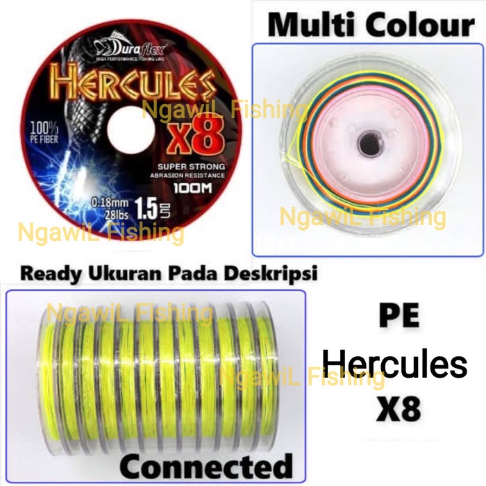 big sale PE HERCULES Duraflex X8 / multicolor / senar pancing / 100m connecting - PE 0.8/0.12mm, mul