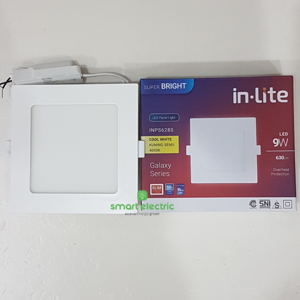 in-Lite Panel Slim Downlight 9 Watt Lampu Plafon LED Inlite 4000K Kotak