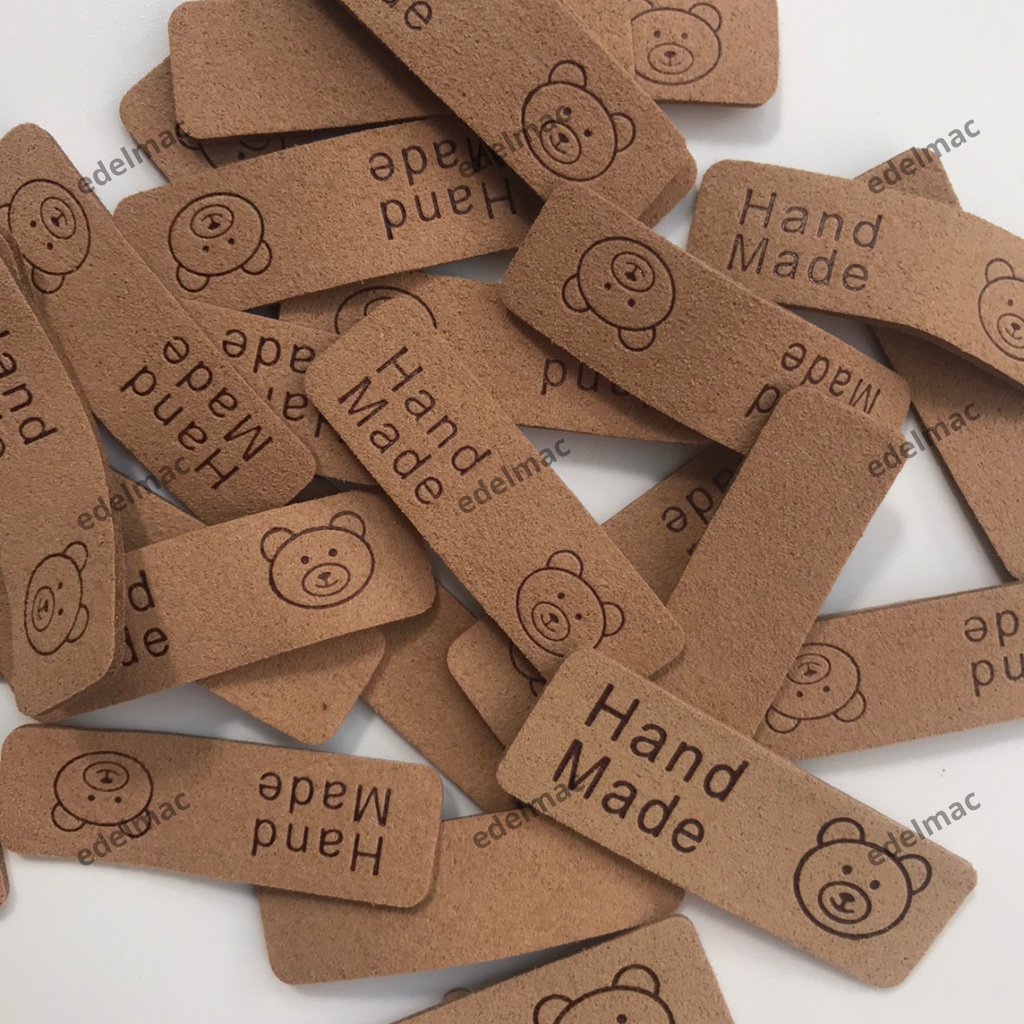 Label Handmade Kulit Lembut Tag Cute Teddy Bear Microfiber Soft Leather Jahit Tempel Tas Topi Syal DIY