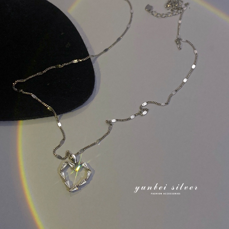 Papaozhu Elegan Bersinar Zirkon Berongga Jantung Liontin Kalung Untuk Wanita Gadis Halus Tulang Selangka Rantai Kalung Fashion Perhiasan Hadiah