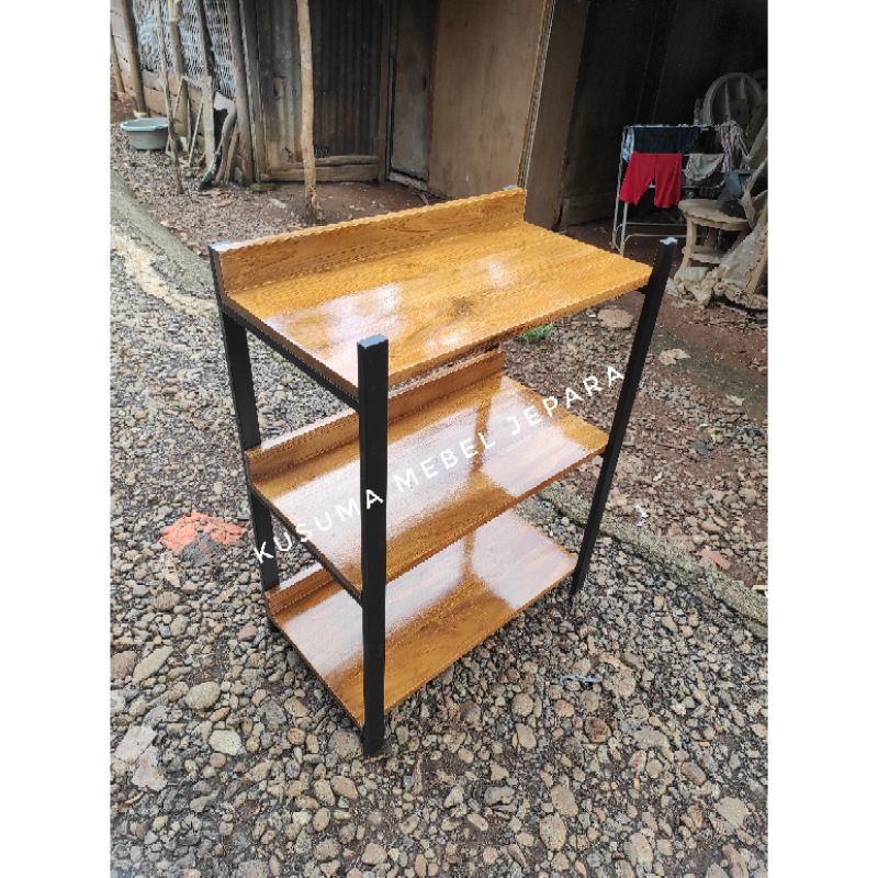 Rak Sepatu Kayu Jati Kombinasi Rangka Besi Industrial (Tinggi 100cm)