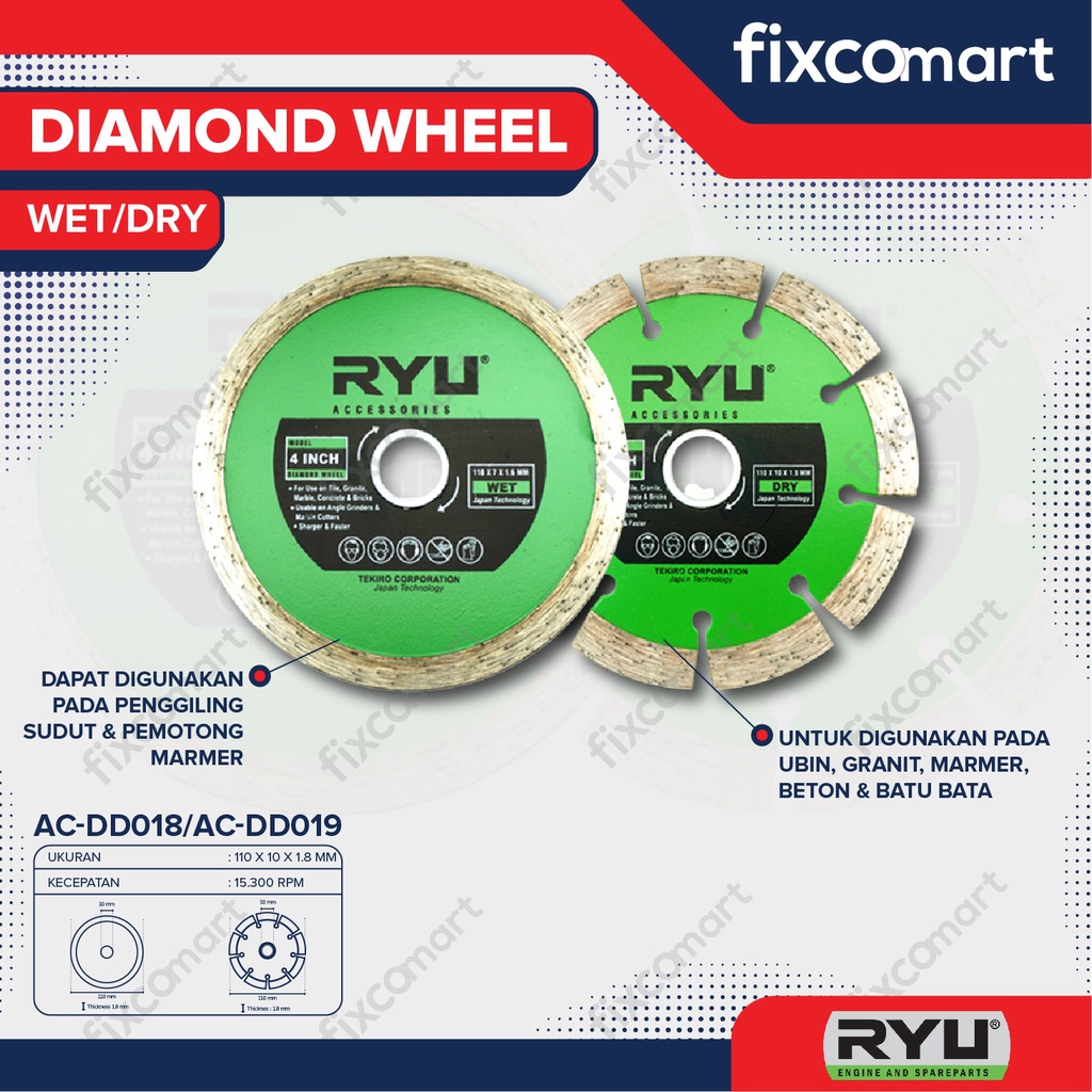 Ryu Mata Potong Keramik Wet / Basah / Dry / Kering 4 Inci