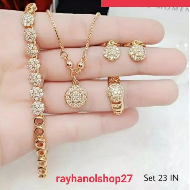 Terlaris Today SET PERHIASAN WANITA ASLI TITANIUM LENGKAP LAPISAN EMAS GOLD RO-27 TERBARU 