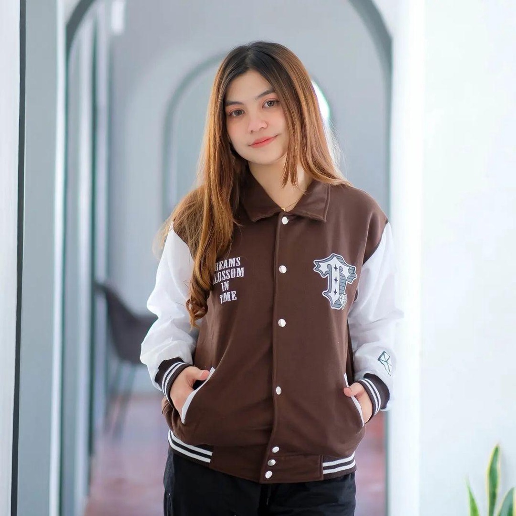 Jaket Varsity Baseball Base TIME MONEY bisa untuk Wanita/Pria