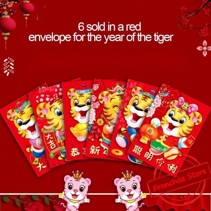 

KN454 6PCS 2022 AMPLOP ANGPAO TAHUN BARU IMLEK GAMBAR HARIMAU WAR MERA RG64654T