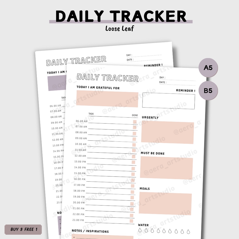 

(10 pcs) LA900 Daily Tracker : Loose Leaf - by Aera Art Studio | Isi Kertas Binder A5 B5 - Kertas Refill Binder - Binder Lucu - Catatan Keseharian - Daily Reminder