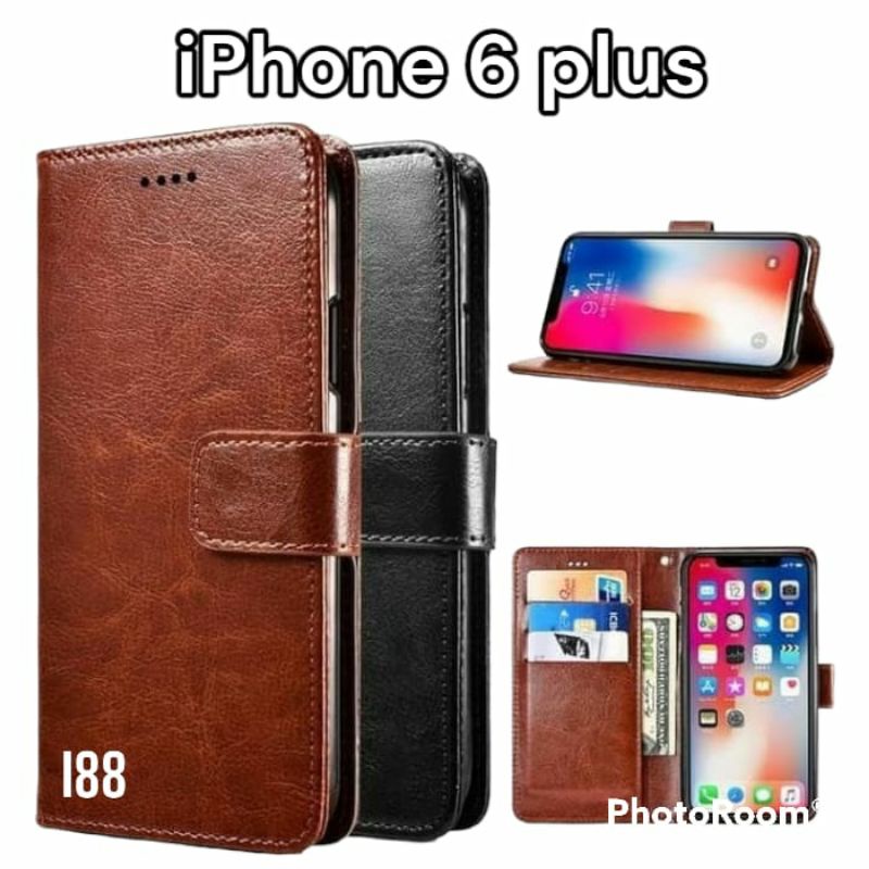 sarung dompet iphone 6 Plus flip wallet polos standing case hp