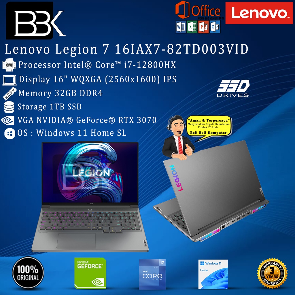 Lenovo Legion 7 3VID i7-12800HX 32GB 1TB SSD RTX 3070 8GB W11H OHS 21