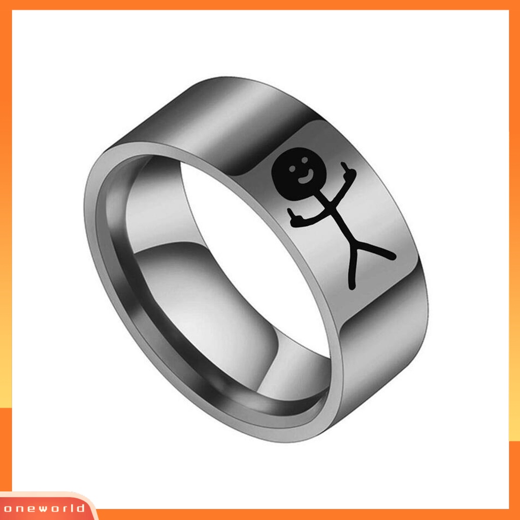 [ONWL] Cincin Pasangan Hip Hop Dipoles Fashion Perhiasan Hadiah Baja Titanium Gambar Tangan Stickman Graffiti Wanita Ring Untuk Perjamuan