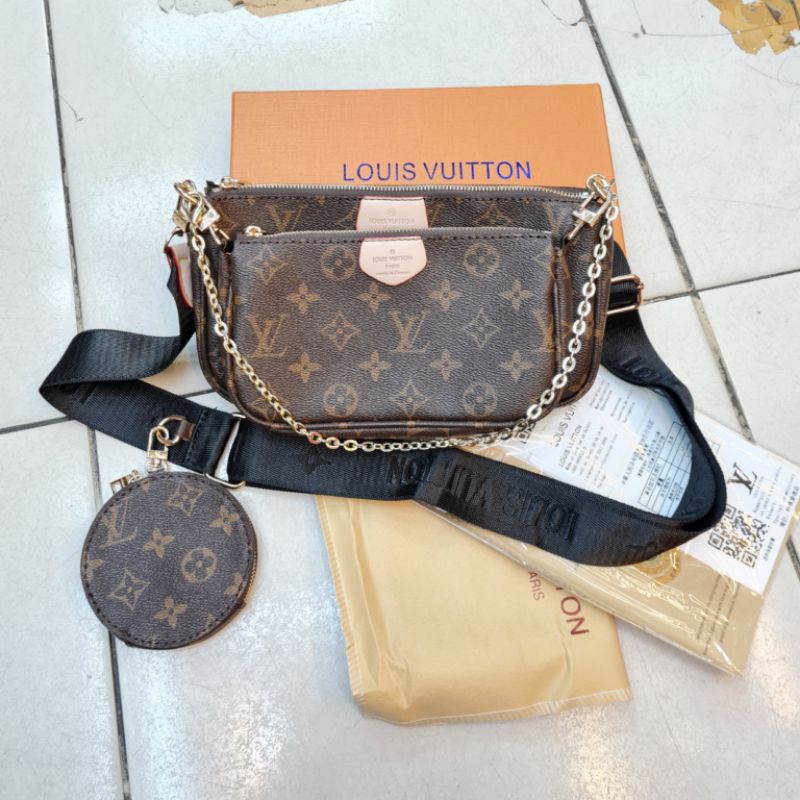 Tas LV multi pochette free box / tas wanita import 3 set