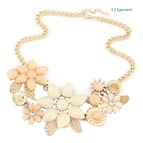 Ls Fashion Wanita Resin Bunga Rantai Liontin Choker Bib Statement Collar Necklace