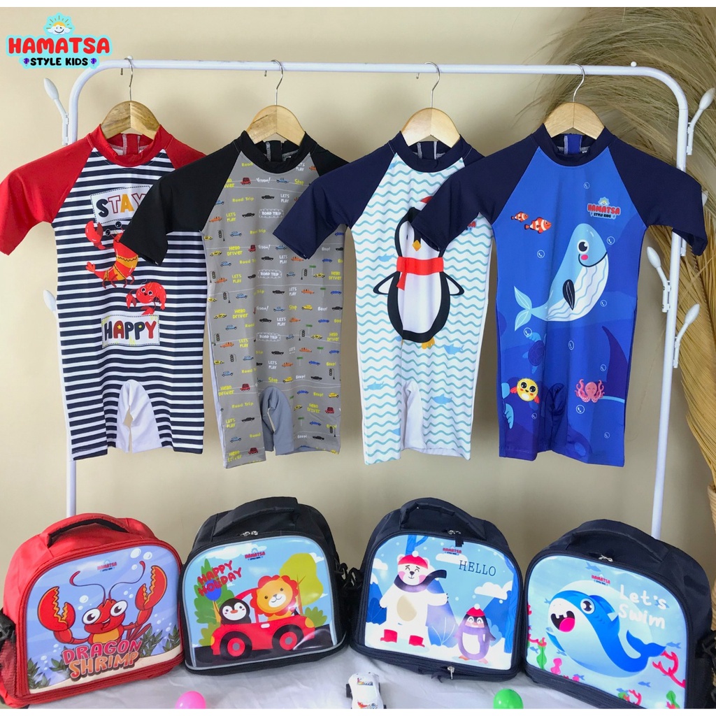 BAJU RENANG ANAK LAKI LAKI + TAS SWIMSUIT COUPLE ANAK BAJU RENANG COWO BY HAMATSA
