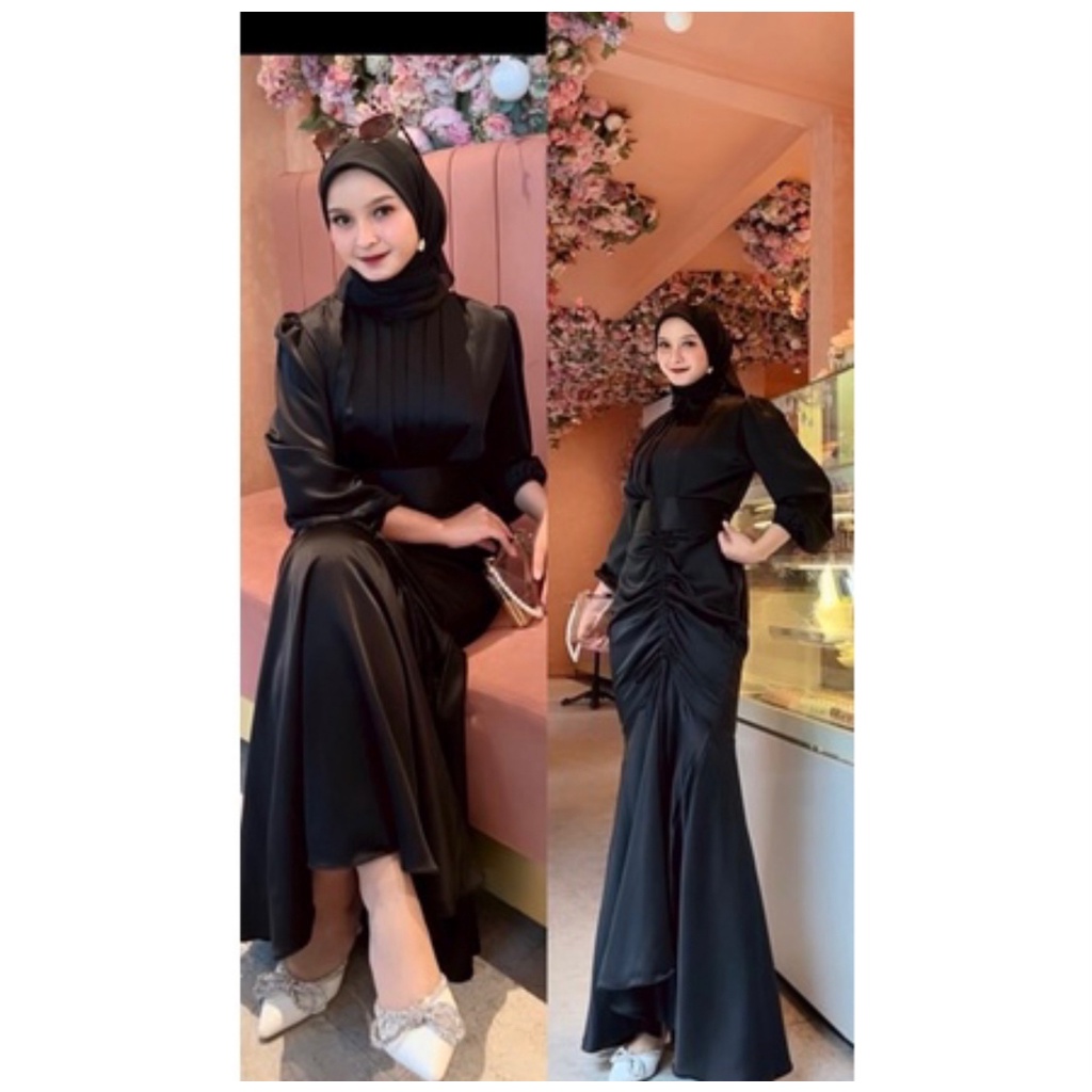 Gamis serut vannya dress silk bahan satin busui friendly terbaru / Dress gamis kondangan bridesmaid kekinian raelpict