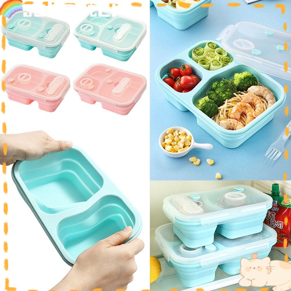 Solighter Lunch Box Microwavable Camping Untuk Siswa Pekerja Kantor Kotak Persegi Panjang Untuk Anak-Anak Dengan Sendok Wadah Makanan