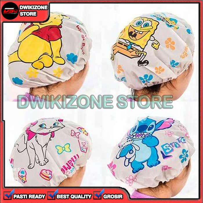 [DZS] SHOWER CAP MANDI ANTI AIR  KARAKTER KARTUN MENDI LUCU