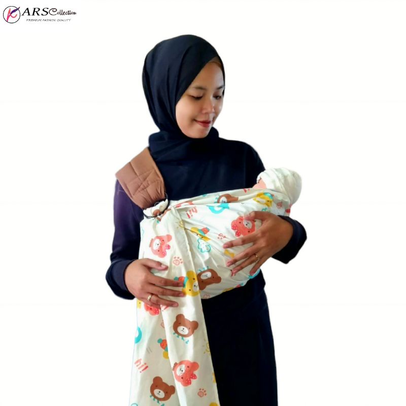 Gendongan Bayi Ring Sling Motif Dengan Busa Dipundak Anti Pegal