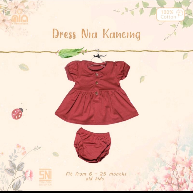 NIA Dress Bayi Kancing Premium Warna Polos SNI