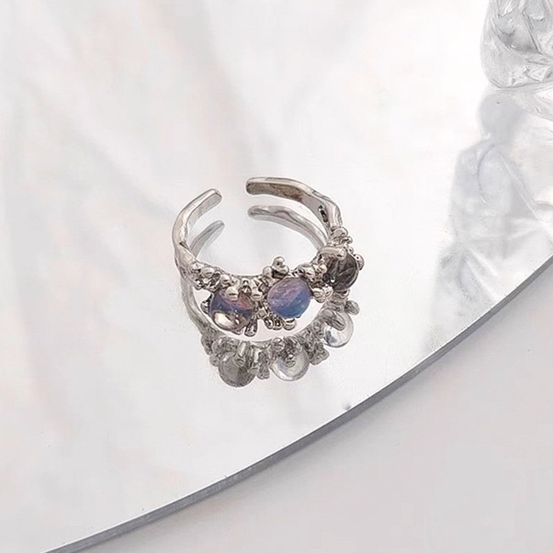 Cincin Moonstone Tidak Teratur Desain Perempuan High-end Cahaya Mewah Cincin Dapat Disesuaikan