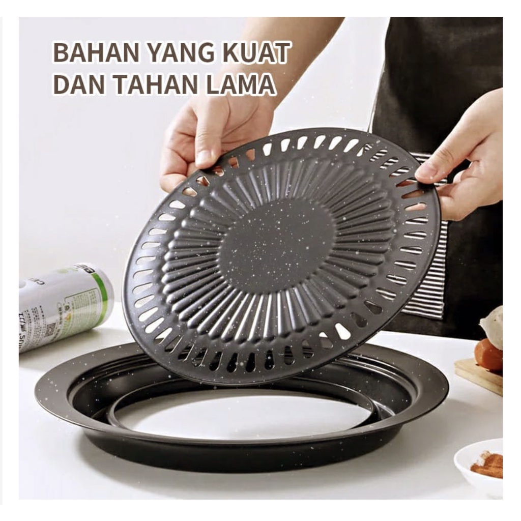 Panggangan Bulat BBQ Ultra Grill Pan 32cm - Alat Pemanggang Daging - Panggangan Indor Kompor Ala Korea Anti Lengket Serbaguna