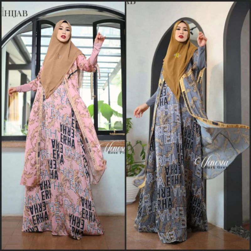 [ER.HA SYARI] GAMIS SYARI TERBARU / DRESS SET PRINTING " VENESIA SET " BY ERHA